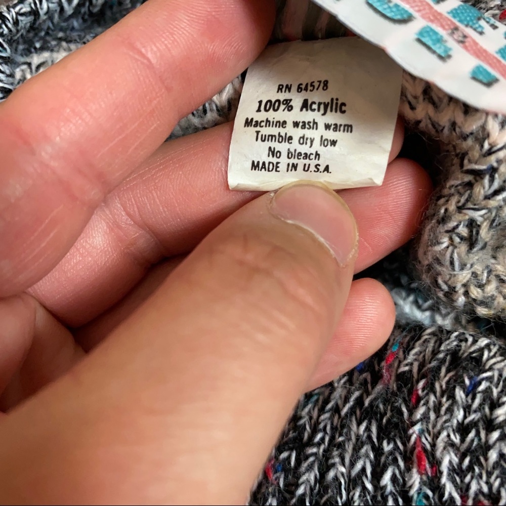 Vintage 80s Slouchy Fair Isle Funky Pattern Crochet Club Sweater - Picture 7 of 8